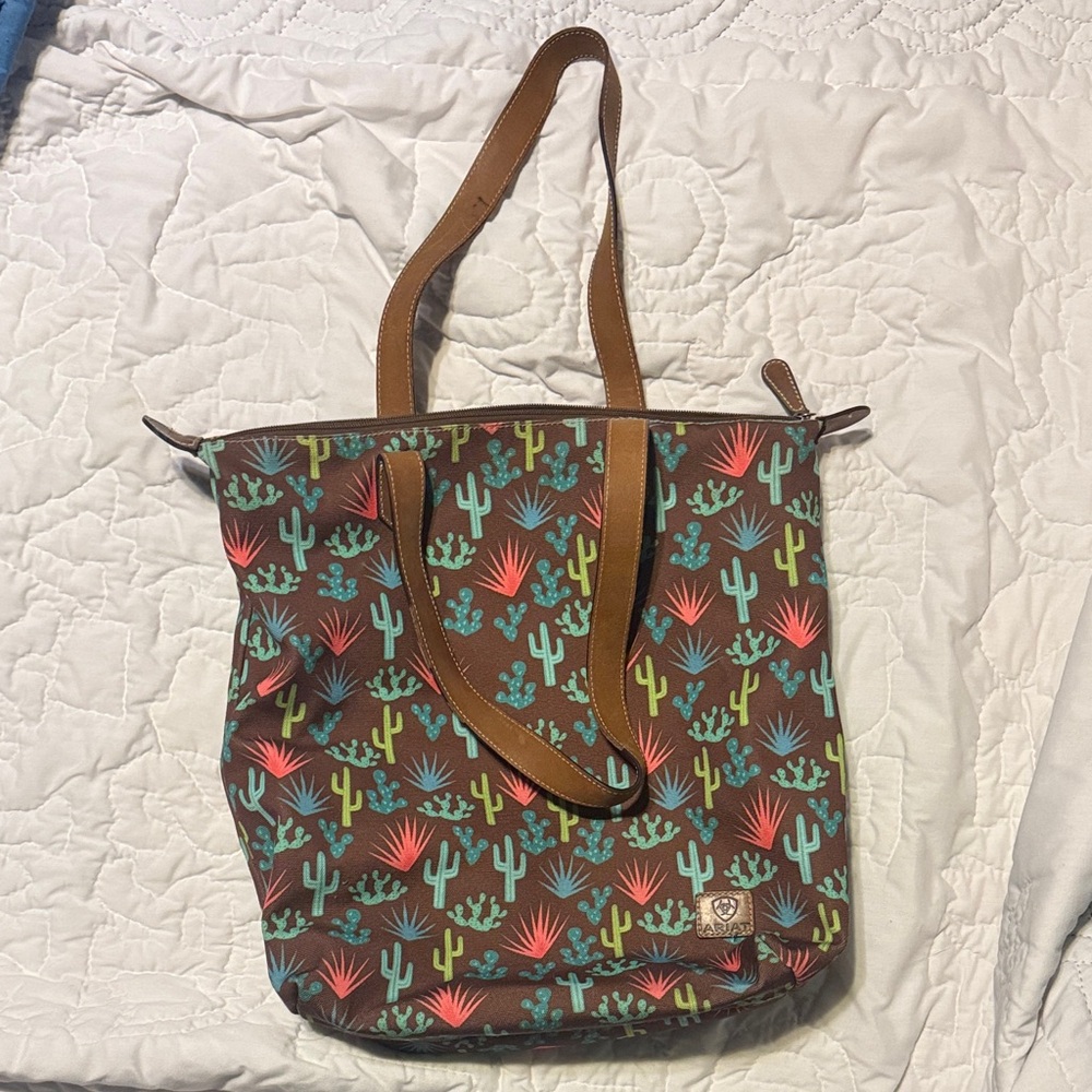 Ariat Brown Cactus Print Tote Bag
